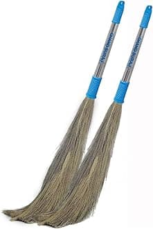 CHAND SURAJ® Stella Natural Grass Broom Stick for Home Cleaning with Stainless Steel Handle (Pack of 2)