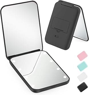 Mini Travel Compact Mirror, 1X/3X Magnifying LED Pocket Travel Makeup Mirror for Women with Light for Purse, Double-Sided, Portable Folding Handheld, Small Lighted Mirrors for Girl Gifts