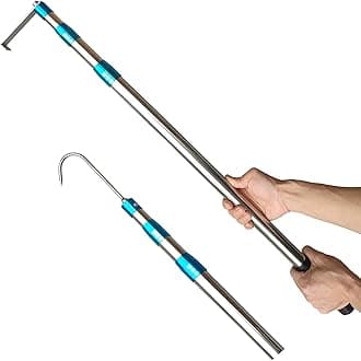 Cargo Grabber Reach Retriever Tool, 6.3 Ft Heavy Duty Truck Bed Accessories Telescoping Pull Pole with Hooks, Used for Pickup Truck, SUV, Trailers, RVs (Stainless Steel)