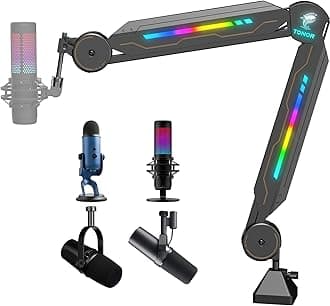 RGB Boom Arm, TONOR Adjustable Mic Stand with RGB Light, 5/8’’ Screwadapter, Excellent Compatibility, Rotatable Suspension Boom Scissor Stand for Gaming Streaming Podcasting YouTube Recording T90