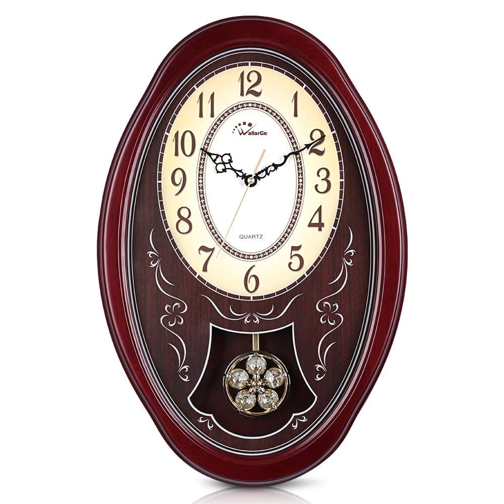 WallarGe Westminster Wall Clocks with Swing Pendulum,Chiming Every Hour,Cherry Tone Wood, Vintage Decorative Clocks for Home, Office,School or Library.