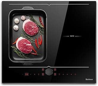 Karinear Magnetic Knob Induction Hob, 60cm Dual Flex Zone Induction Hob Touch Control with Safe Lock,Boost,Timer, No Plug Superior Style