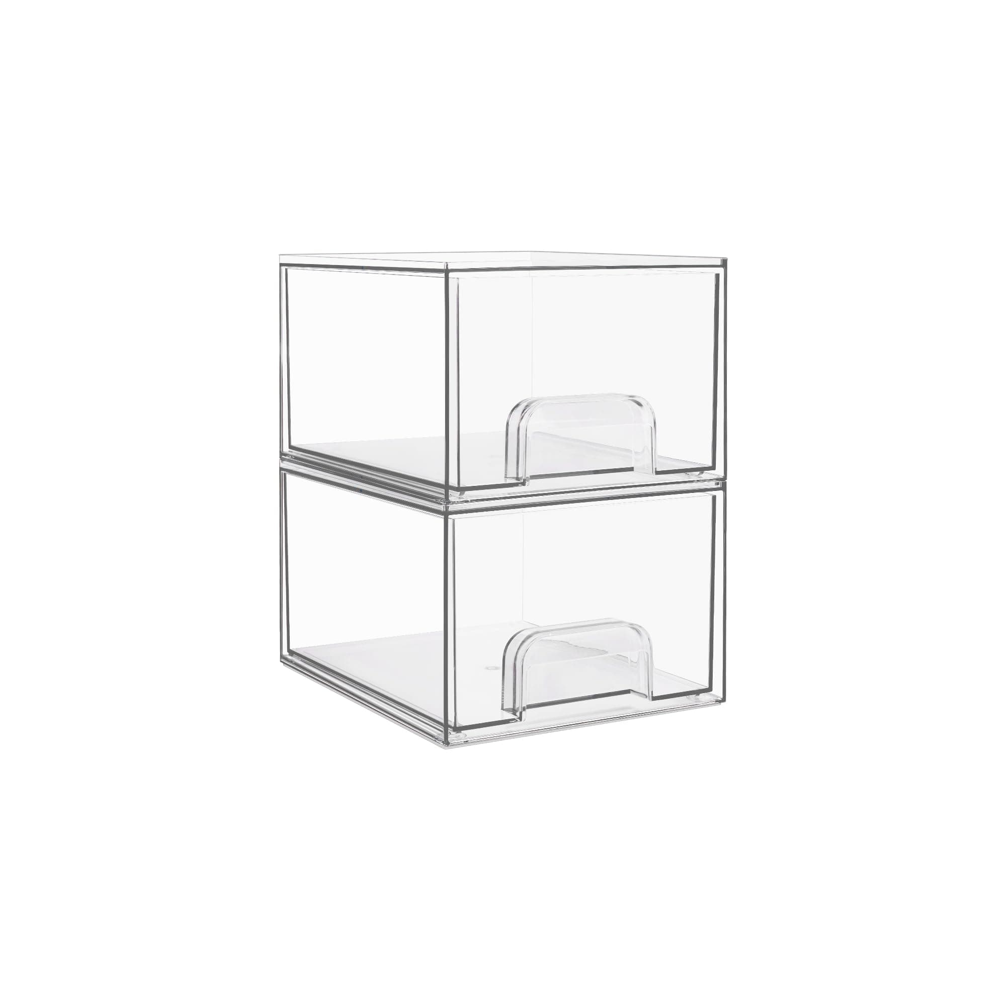 2 Pack Small Clear Stackable Storage Drawers,Acrylic Bathroom Makeup Organizer,Plastic Storage Bins For Vanity, Undersink, Kitchen Cabinets, Pantry, Home Organization