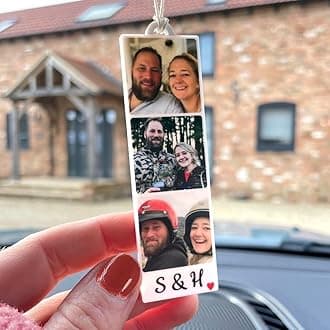 Personalised 3-Photo Strip Car Hanging, Both Car Hanger with Photo and Message, Best Car Accessories, Mirror Hanging Accessories, Best Gift (3-Photo Strip)