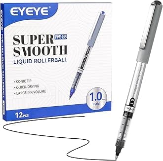 EYEYE Black Rollerball Pens 1.0mm 12 Pack, Roller Ball Pen Bold Point Quick Dry, Liquid Ink Pens Fine Point Smooth Writing Pen for Journaling, Note Taking, Office, School Supplies