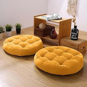 Meditation Floor Pillow Set of 2 Large Round Floor Cushions for Adults Tufted Corduroy Floor Seat Pillows Cushion for Living Room,Yellow 16.5" Lx16.5 Wx3 H