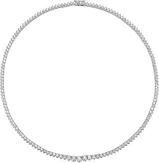 MDFUN Tennis Necklace Graduated 18K White Gold/Yellow Gold Plated | Gradient 3.0-5.0mm Round Cubic Zirconia Cut Faux Diamond 3 Prong Tennis Chain for Women and Men 16-24 inches