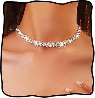 Rhinestone Choker Necklace Silver Diamond Row Necklaces Sparkly Crystal Prom Jewerly for Women