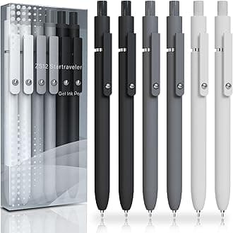 ACEES Gel Pens, 6 Pcs 0.5mm Fine Point Black Ink Pen With Smooth Writing, Office Desk Accessories, Writing Supplies Gifts for Men Women, Quick Dry Pens Ballpoint For Journaling, Black/Gray/White