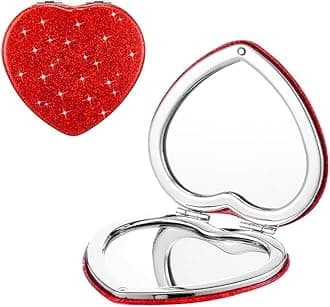 Red Heart Shaped Compact Mirror for Purse,1x/2x Magnification Cute Travel Mirror with Glitter,2.76 inch Double-Sided Mini Folding Mirror,Small Pocket Mirror for Gift,Travel Essentials