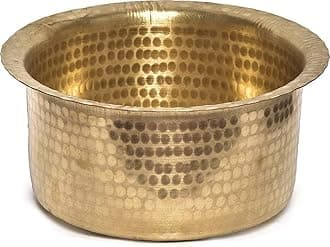 USA Deals 365 Traditional Indian Kitchen Cookware Brass Patila | Pital Bhaguna | Indian Cooking Utensils | Cooking Topia Pot | Pure and Attractive Brass Kitchenware With Lid (Capacity 3 liter)