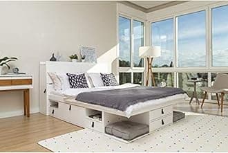 Memomad Storage Bed Bali Continental King (160x200 cm) White - Double bed frame with drawers and shelves, ideal for small bedrooms - Sturdy storage platform bed of MDF lacquered - Incl. slatted frame