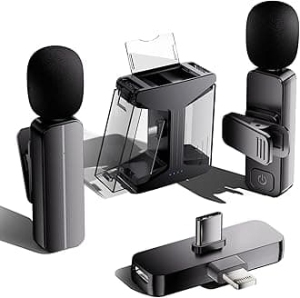 2-Pack Wireless Mini Lavalier Lapel Microphone for iPhone,Android Phone(2 in 1) w/ Case - 65ft Cordless Clip on Dual Mics with Noise Reduction 6H Working Time for Video Recording Vlogging, YouTube