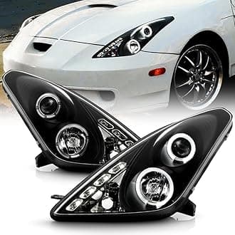 ACANII - For 2000-2005 Toyota Celica LED Halo Black Housing Projector Headlights Headlamps, Driver & Passenger Side