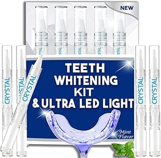 Crystal Whites Teeth Whitening Kit with Blue Ultra LED Light & X5 Whitening Pens | Removes Stains - Tea, Coffee, Smoking & Much More | Safe On Teeth & Gums - NO Sensitivity & Incredible Results!