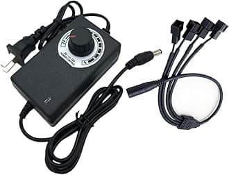 12V PC Fan Speed Controller, Fan Power Supply 100-240V AC to 3-12V DC 36W Adjustable, with Fan Splitter Cable 4X 3pin or 4pin Connector AC DC Adapter