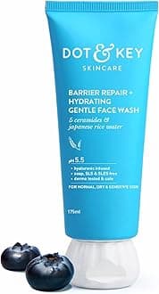 DOT & KEY Barrier Repair + Hydrating Gentle Face Wash With Probiotic Ceremide Face Wash For Dry Skin,Normal Skin&Sensitive Skin Gently Cleanses Skin From Dirt & Oil For Unisex,175ML