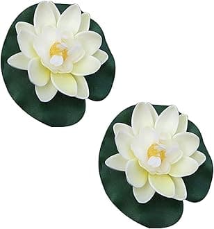 2Pcs White Artificial Floating Foam Lotus Flowers with Water Lily Pad Ornaments,Perfect for Patio Koi Pond Pool Aquarium Home Garden Wedding Party Holiday Decoration Water Gardens and Ponds
