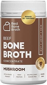 Best Bone Broth Premium Beef Concentrate Mushroom Flavor - 100% Sourced From AU Grass-Fed, Pasture-Raised Cattle - Healthier Skin & Nails, Healthy Digestion - Collagen