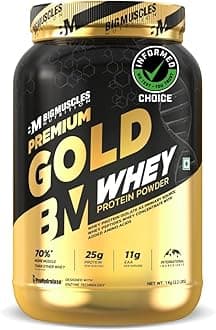 Bigmuscles Nutrition Premium Gold Whey [1Kg] | Informed Choice UK Certified | Isolate Whey Protein Blend | 25g Protein | 11g EAA | ProHydrolase Enzyme Technology [Chocolate]