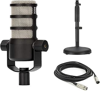 Rode PodMic Dynamic Podcast Microphone with Rode DS1 Desktop Mic Stand, XLR Cable and StreamEye Polishing Cloth