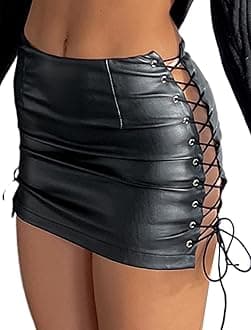 Just Quella Women's Classic High Waist Sexy Slim Mini Pencil Leather Skirts (No Belt)