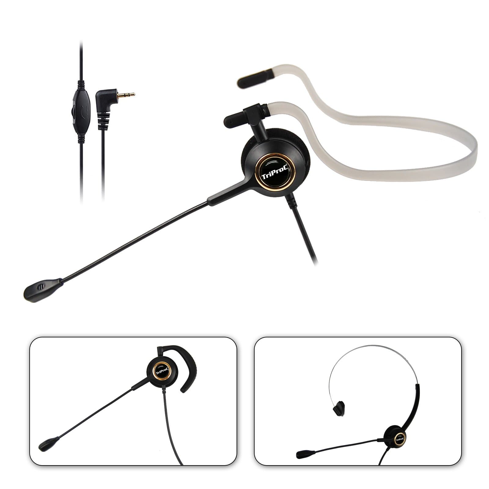 TriProC 3-in-1 Hands-Free DC 2.5mm Monaural Telephone Headset for Landline Phones,with Volume Adjuster, 3 Kinds of Wear Mode,Compatible for Jabra Cisco Polycom Panasonic