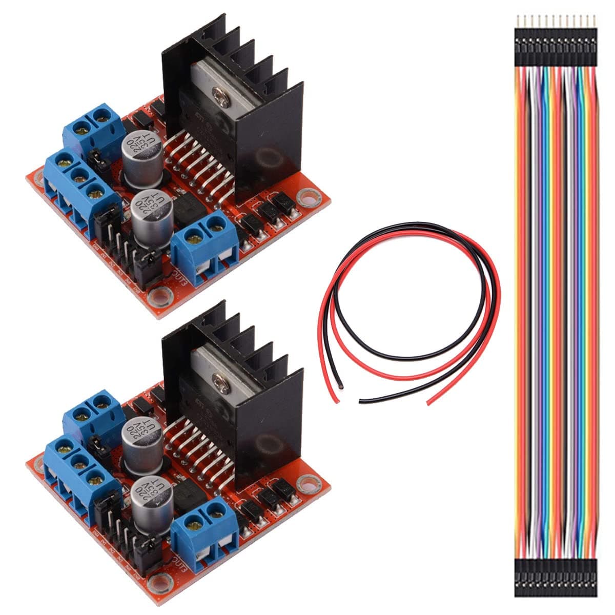 2pcs L298N Motor Driver Controller Board DC Dual H Bridge Robot Stepper Motor Control and Drive Module for Arduino Smart Car with Dupont Cable