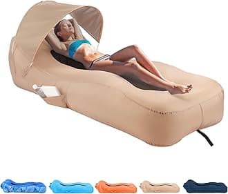 Inflatable Lounger Air Sofa with Unique Sun-Shade Design, Inflatable Beach Bed with Pillow, Waterproof Inflatable Couch Camping Chair Hammock for Hiking Backyard Travel Beach Park Picnics
