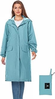 SaphiRose Women's Long Rain Jacket Waterproof Lightweight Hooded Raincoat Packable Knee Length Rain coat