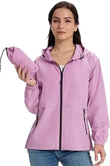 Lightweight Rain Jacket Women Waterproof Breathable Raincoat Packable Hooded Windbreaker