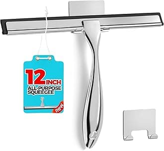 ALFLOD 12-Inch All-Purpose Shower Squeegee for Shower Doors, Tile Shower Walls, Bathroom, Window, Glass and Car Windshield, Mirrors and Kitchen-Stainless Steel, Silver