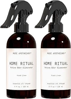 Muse Apothecary Home Ritual Active Odor Eliminator Spray - Furniture Deodorizer Spray & Bathroom Odor Eliminator for Home - Essential Oil Air Freshener - 4oz, Fresh Linen