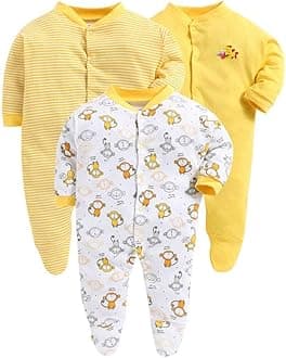 EIO 100% Cotton Baby Rompers Sleepsuits Jumpsuits Night Suits for Newborn Baby Boys & Girls | Soft Infant Bodysuit | Pack of 3 Kids Rompers