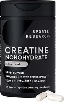 Sports Research® Creatine Monohydrate Capsules - Supports Workout Recovery, Lean Muscle gain, Performance and Strength* - Non-GMO, Vegan Certified - 5g per Servings - 30 Servings