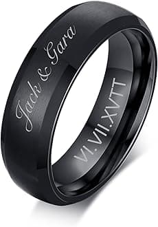 FLHEARTFree Engrave Customise Name Ring Men's Stainless Steel Brushed Finish 6MM Silver Comfort Fit Wedding Band Ring,Personalized Ring Gift for him,Promise Ring Wedding Band