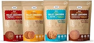 - NIHKAN Baked Millet Crackers Ragi Jowar, Bajra & Multi All Flavours Combo - Healthy Snacks, No Wheat, No Maida, High protein & High Fibre (Combo of 4, Ragi, Jowar, Bajra & Multi)