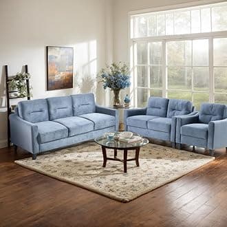 ERYE 3 Pieses Living Room Sofa Sets Include 3 Seaters Couch, Loveseat and Armchair, Modern Velvet Upholstered Tufted Sofa Couch with Armrests for Home Apartment Office Living Room Furniture Sets