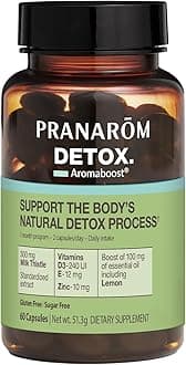 Pranarom - Aromaboost Detox Herbal Supplement - Eliminates Toxins and Drains The Body - Milk Thistle and Zinc - Vitamins D3 and E - Lemon Essential Oil - 60 Count