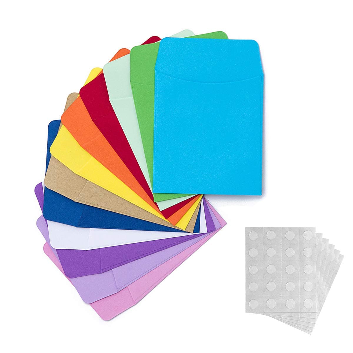 120 Pieces Small Envelopes Library Card Non-Adhesive Packets Envelopes with 120 Pieces Adhesive Double Sided Glue Points for School, Library, Office Task Trackers and Gift Tag