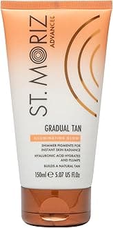 St. Moriz Advanced Illuminating Gradual Tanning Lotion | Hydrating Gradual Tan Moisturiser with Hyaluronic Acid & Shimmer Radiance Pigments | Builds up a Natural Glow in 1 to 3 Applications | 150ml