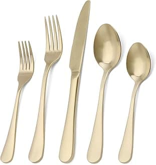 Matte Champagne Silverware Set, 20-Piece Stainless Steel Flatware Set, Kitchen Utensil Set Service for 4, Tableware Cutlery Set for Home and Restaurant, Satin Finish, Dishwasher Safe