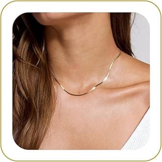 Gold Chain Necklace for Women, 14k Gold Plated Thin Beaded Wave Box Chain Necklace Dainty Gold Necklace Simple Layered Gold Choker Necklaces Minimalist Gold Link Chain Necklace Trendy Jewelry for Women