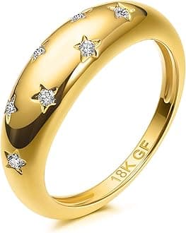 Star Gold Rings for Women Trendy - AllenCOCO Cubic Zirconia 14k Gold Plated Rings Stackable Set, Chunky Dome