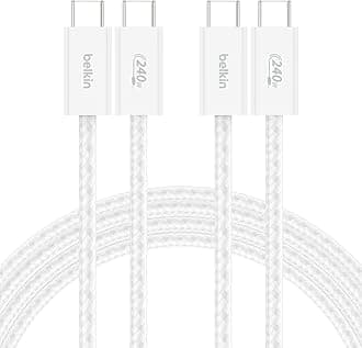 Belkin USB C to USB C Cable 2-Pack, 6.6ft, 240W - USBC to USBC Cable, iPhone Charger Cord, Soft, Braided, Flexible for iPhone 17, Galaxy S25, Pixel 10, MacBook, Chromebook, iPad Pro, Switch - White