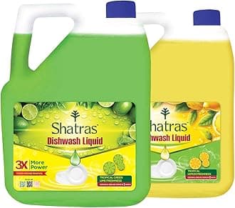 Shatras Lime Liquid Dishwash Gel - 5L | Tough Grease Removal & Natural Fragrance| Removes Odour| Easy Lather & Rinse Off| Leaves No White Residues| Hand-Safe (Pack Of 2)