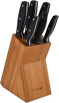 Prestige 7-Piece Knife Block Set | Stainless Steel Kitchen Knives with Scissors & Wooden Block | PR56022