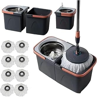 *NEW* SWISSPACK Revolving Spin Mop and Bucket With .4. Extra Pads Perfect For Easy Cleaning. Clean and Dirty Water Separtered For Perfect Finish (ORANGE-GREY) (ORANGE/GREY 8 PADS)