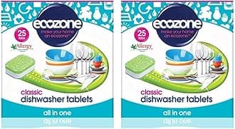 Ecozone Classic Dishwasher Tablets, Effective Cleaning Formula Cuts Through Grease & Grime, Natural Vegan & Non Toxic Tabs, Plant Based Plastic-Free, Leaves No Residue (Pack of 50 Capsules)