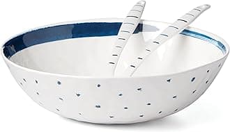 895238 Blue Bay Melamine Salad Bowl with Servers, Lightweight Melamine Material